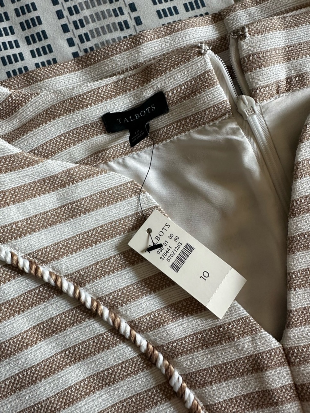 Talbots Cream and Beige Striped Sheath Dress